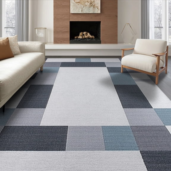 ODIKA Round Checkered Circle Grid Interlocking Geometric Reading Fluffy for Living Room, Under Sectional, Family , Non-Slip Flatwoven