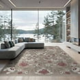 thumbnail image 1 of ODIKA Round Flower Shaped Traditional Botanical Print Border Solid for Great Room, Indoor Open Concept, Large Living Low Profile Flatwoven, 1 of 7