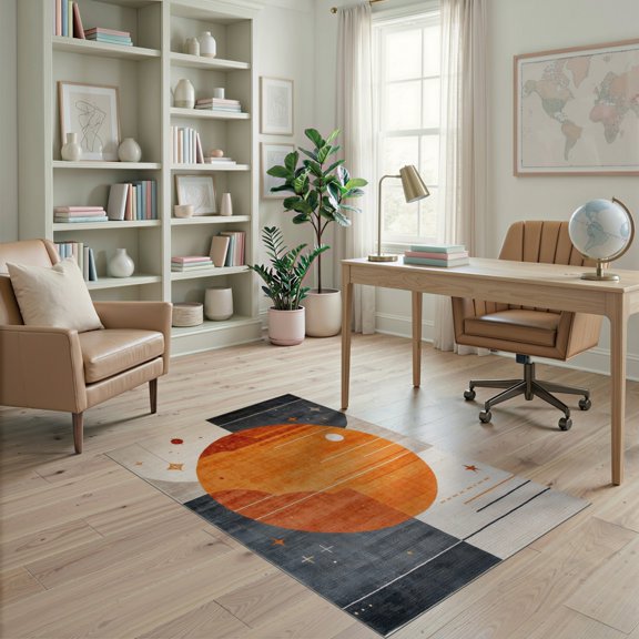 ODIKA Round Map Abstract Galaxy Composition Planetary Circles Continents for Home Office, Gaming Room, Under Desk, Non-Slip Chair-Friendly