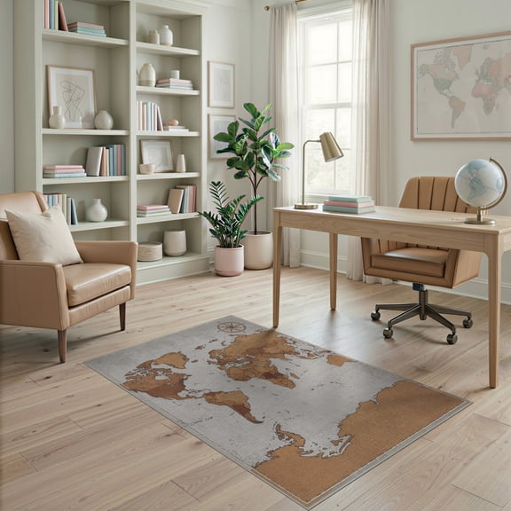 ODIKA Round Map Navigation Motif Cartographic Planetary Galaxy Circles for Dorm Room, Small Living Apartment, Stain Resistant Low Profile