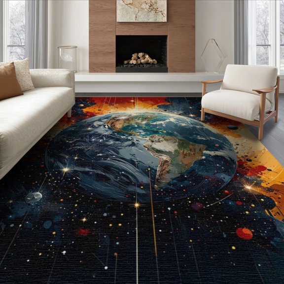 ODIKA Round Planetary Map Galaxy Continents Nebula Field Circles Ring Foldable Easy Care for King Size Bedroom, Master Suite, Under Bed