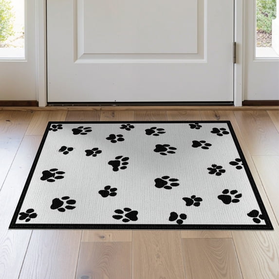 ODIKA Round Print Minimalist Tossed Footprints Slim Frame Whimsical for Entryway, Kitchen, Laundry Room, Stain Resistant Thin Throw