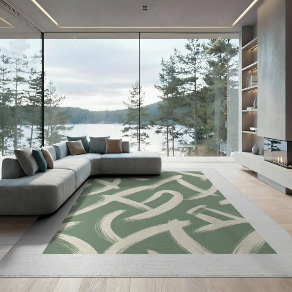 ODIKA Sage Eucalyptus Contemporary Abstract Asymmetrical Balance Entryway Foldable Easy Care for Master Suite, California King, Under Bed