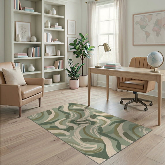 ODIKA Sage Funky Throw Featuring Asymmetrical Motifs Entryway Abstract Non-Slip Chair-Friendly for Home Office, Gaming Room, Under Desk