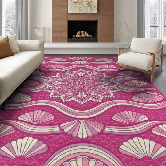 ODIKA Scale Unicorn Motifs Boho Abstract Playroom Purple Pink Non-Slip Chair-Friendly for Dining Room, Large Office, Lounge
