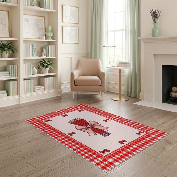 ODIKA 4'x6' Washable Area Rug Non-Slip, Chair-Friendly, Flatwoven Rug Schoolgirl Welcome Border Classroom Teacher Preschool School Pencil Refined for Home Office, Under Desk