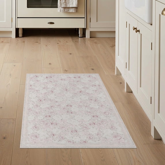 ODIKA Scroll Pink Border Alfombra Para Cuarto Boho Scattered Flowing Dynamic Non-Slip Chair-Friendly for Home Office, Hallway, Laundry Room