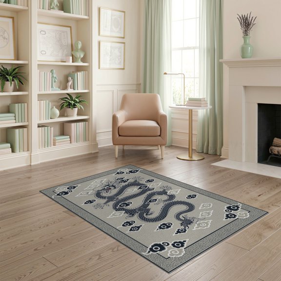 ODIKA Serpent Mist Swirls Mythical Swirling Scroll Border Stylized Flowing Dynamic for Home Office, Gaming Room, Under Desk, Non-Slip Chair-Friendly