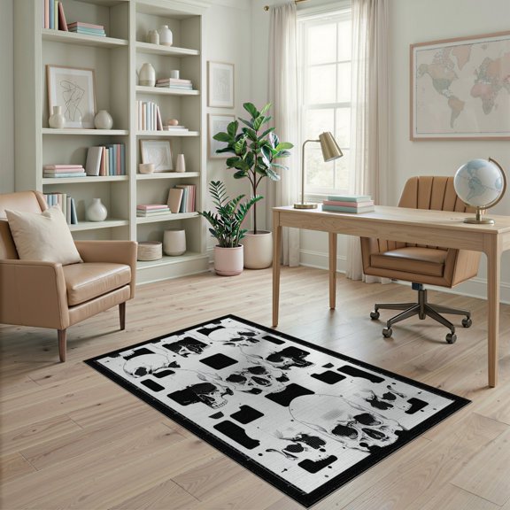 ODIKA Skull Graphic Beast Gothic Pixel Streetwear Dorm Guys Men Chrome for Home Office, Gaming Room, Under Desk, Non-Slip Chair-Friendly