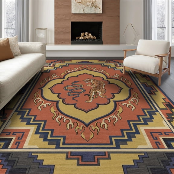 ODIKA Snake Folk Southwestern Battle Martial Motif Tibetan Coiled Tiger Playful Foldable Easy Care for Queen Size Bedroom, Under Bed, Master