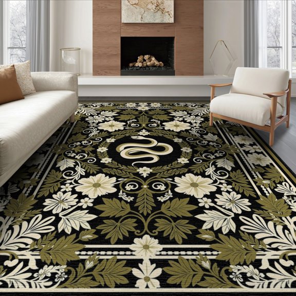 ODIKA Snake Forest Botanical Scrolls Frame Scroll Border Boho Vintage Foldable Easy Care for Queen Size Bedroom, Under Bed, Master