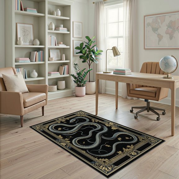 ODIKA Snake Moody Gothic Tangled Serpent Ornate Frame Coiled Border Non-Slip Chair-Friendly for Home Office, Gaming Room, Under Desk