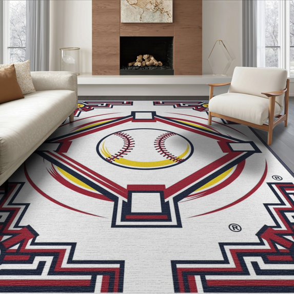 ODIKA Softball Sliding Field Geometric Border Pitching Pink Personalized Non-Slip Flatwoven for Living Room, Under Sectional, Family