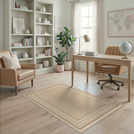 ODIKA Solid Field Inspired Tonal Banded Border Subtle Stripe Sisal Flowing Dynamic Non-Slip Chair-Friendly for Home Office, Gaming Room, Under Desk