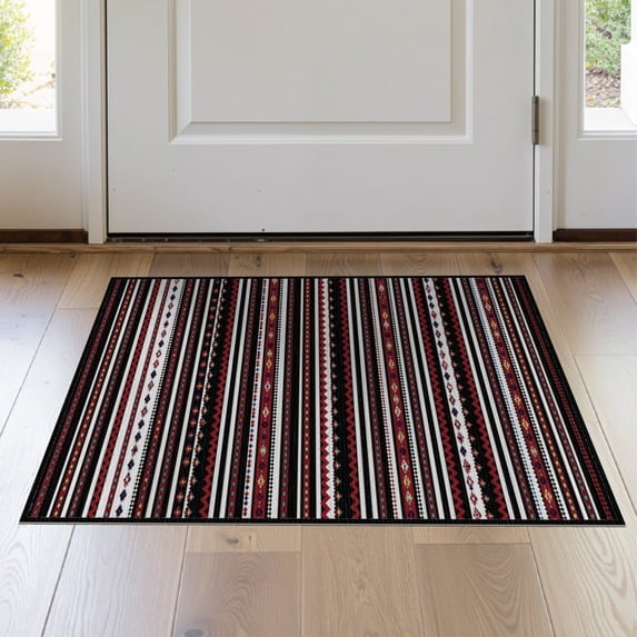 ODIKA Southwestern Banded Lines Farmhouse Even Bands Border Striped Flowing Dynamic for Entryway, Kitchen, Laundry Room, Stain Resistant Thin Throw