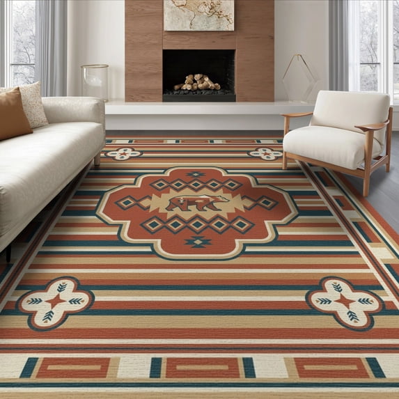 ODIKA 8'x10' Washable Area Rug Non-Slip Chair-Friendly Mat Southwestern Lone Mens Decorations Reindeer Cabin Cowboy Boho Playful Expressive for Dining Room, Large Office, Lounge