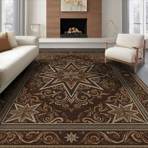 ODIKA Southwestern Scrollwork Distressed Border Motif Cowboy Vintage Refined for Queen Size Bedroom, Under Bed, Master , Foldable Easy Care
