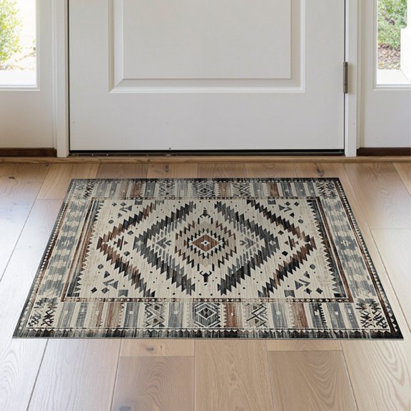 ODIKA Southwestern Spotted Distressed Farmhouse Motif Salt Speckled Non-Slip Low Profile for Hallway, Study Room, Playroom