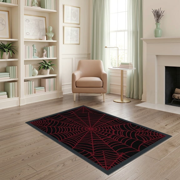 ODIKA Spider Web Design With Bold Radiating Strands And Dark Border Pet Friendly & Kids Safe Play for Playroom, Bedroom, Reading Nook