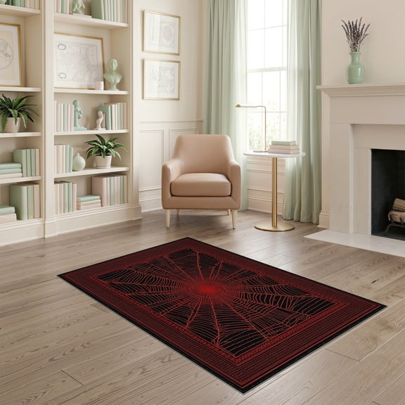 ODIKA Spider Web Design With Bold Radiating Strands And Dark Border Pet Friendly & Kids Safe Play for Playroom, Bedroom, Reading Nook