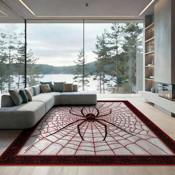ODIKA Spider Web Design With Bold Symmetrical Radiating Strand for Great Room, Indoor Open Concept, Large Living Low Profile Flatwoven