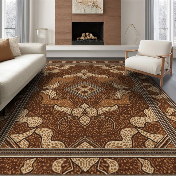 ODIKA 6'x9' Washable Area Rug Non-Slip, Easy Care, Spotted Border Salt Speckled Southwestern Motifs Abstract Inspired Refined for Family Room, Living Room, Master Bedroom