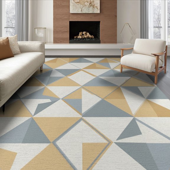 ODIKA Spotted Interlocking Triangles Abstract Motif Geometric Patchwork Refined for Queen Size Bedroom, Under Bed, Master Suite, Foldable Easy Care