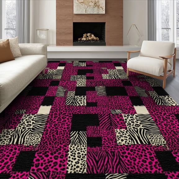 ODIKA Spotted Safari Blocks Mixed Print Modern Decorative Floor Covering Non-Slip Chair-Friendly for Dining Room, Large Office, Lounge