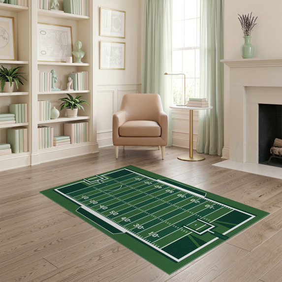 ODIKA Stadium With Goal Posts And Yard Markers Football Field Sport Playful Expressive Non-Slip Chair-Friendly for Home Office, Gaming Room, Under Desk