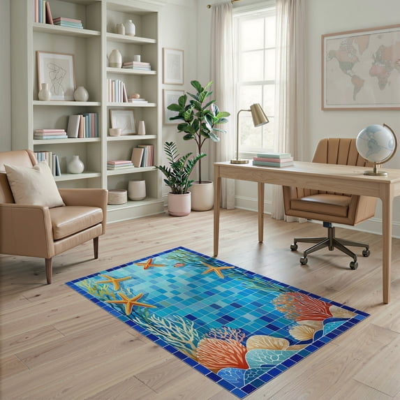 ODIKA Starfish Ocean Mosaic Coral Reef Wave Bathroom Border Seashell Pet Friendly & Kids Safe Play for Playroom, Bedroom, Reading Nook