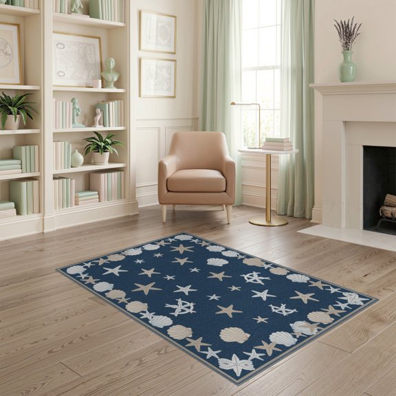 ODIKA Starfish Ocean Nautical Seashell Border Bathroom Coral Reef Wave for Home Office, Gaming Room, Under Desk, Non-Slip Chair-Friendly