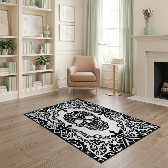 ODIKA Streetwear Gothic Cross Border Gamer Motif Skull Beast Graphic Playful Non-Slip Chair-Friendly for Home Office, Gaming Room, Under Desk