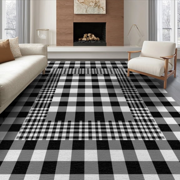 ODIKA Stripe Border Bathroom Checked Checkered Plaid Fabric Gingham Playful Expressive Non-Slip Chair-Friendly for Dining Room, Large Office, Lounge