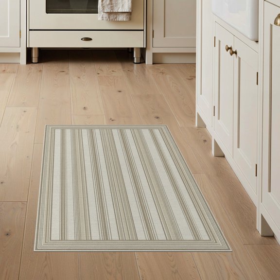 ODIKA Stripe Subtle Distressed Tonal Border Inspired Sisal Farmhouse Refined for Entryway, Kitchen, Mudroom, Stain Resistant Flatwoven