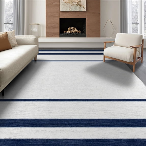 ODIKA Striped Bold Navy Horizontal Bands Awning Centered Panel Sriped for Queen Size Bedroom, Under Bed, Master Suite, Foldable Easy Care