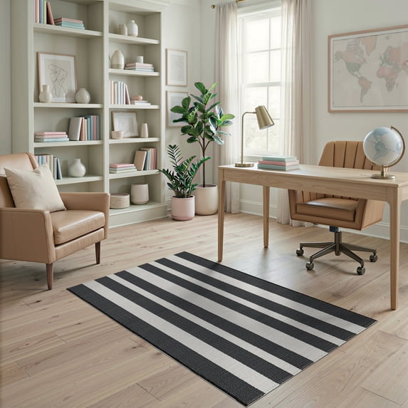 ODIKA Striped Modern Farmhouse With Even Ticking Lines And Borders Non-Slip Chair-Friendly for Home Office, Gaming Room, Under Desk