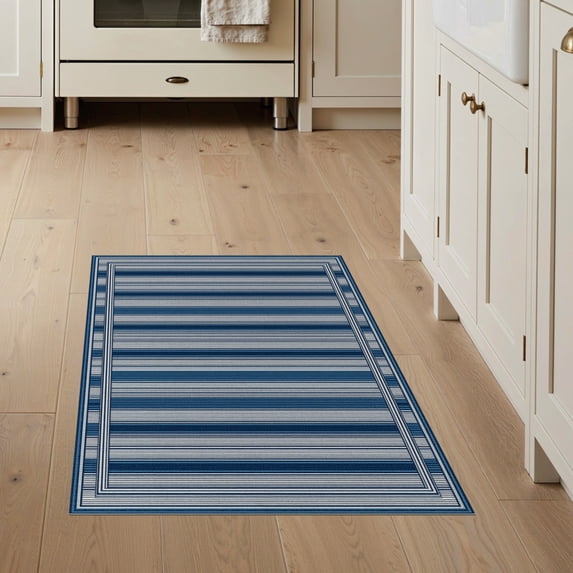 ODIKA Striped Multi Navy Band Layout Maritime Inspired Motif Sriped for Home Office, Hallway, Laundry Room, Non-Slip Chair-Friendly