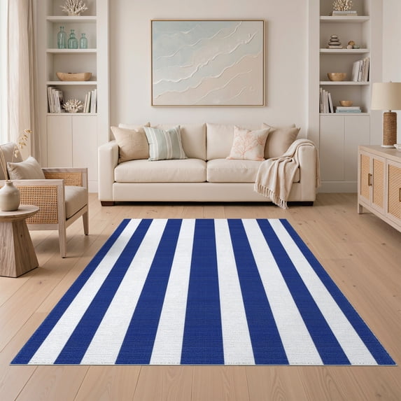 ODIKA Striped Nautical Navy Cabana Wide Alternating Bands Awning Sriped for Guest Room, Lounge, Apartment, Non-Slip Low Profile