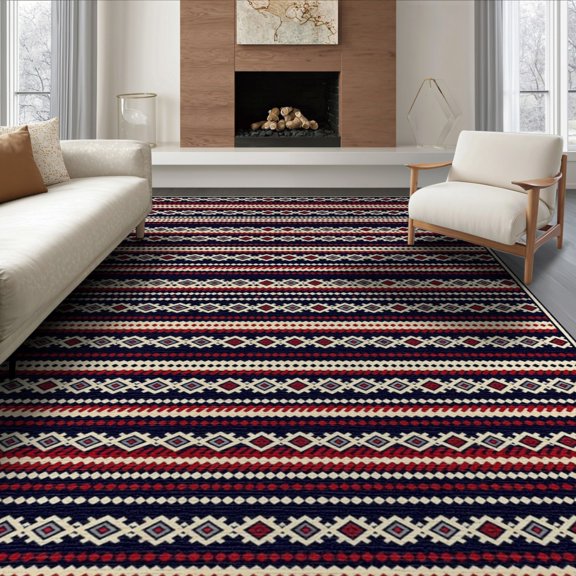 ODIKA Striped Navy Horizontal Bands Interlocking Geometric Rows Strip for Dining Room, Large Office, Lounge, Non-Slip Chair-Friendly