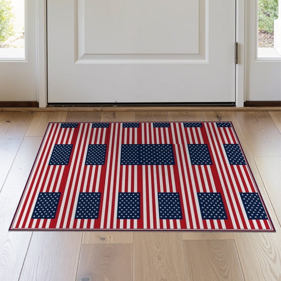 ODIKA Striped Patriotic Motif Generic Stars Vintage Bordered Front Door Refined Pet Friendly & Kids Safe Bedside for Bedroom, Nursery, RV