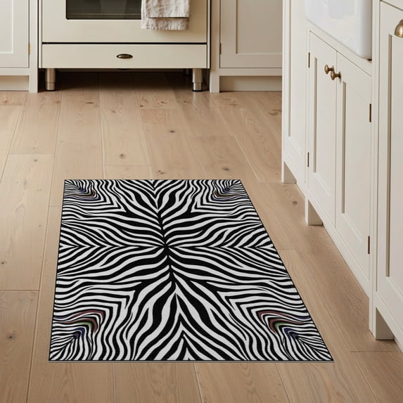 ODIKA Stripes Print Bold Inspired Motif Striped Centered Diagonal Zebra Flowing for Home Office, Hallway, Laundry Room, Non-Slip Chair-Friendly