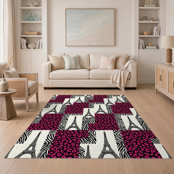 ODIKA Stripes Tower Motif Print Leopard Playful Expressive for Dining Room, Under Table, Home Office, Non-Slip Chair-Friendly