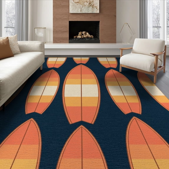 ODIKA Surfboard Wave Inspired Elongated Stripe Decorative Surf Shaped for Living Room, Under Sectional, Family , Non-Slip Flatwoven