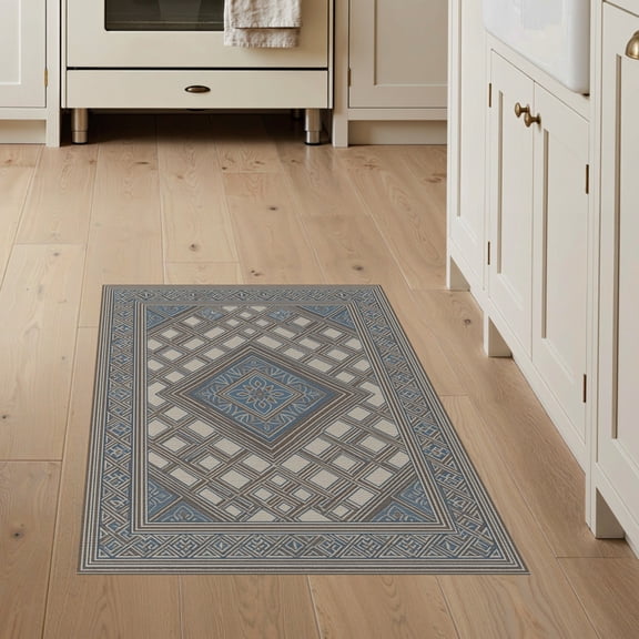 ODIKA Symmetrical Juniper Inspired Trellis Repeating Diamond Design Stain Resistant Flatwoven for Entryway, Kitchen, Mudroom