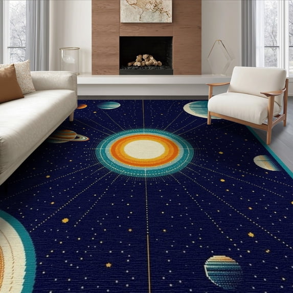 ODIKA System Galaxy Planet Lineup With Rings And Asteroid Belt Border Foldable Easy Care for Queen Size Bedroom, Under Bed, Master Suite