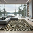 thumbnail image 1 of ODIKA Tan Striped Border Lattice Layout Blocks Banded Lines Farmhouse Ivory Flowing Low Profile Flatwoven for Great Room, Indoor Open Concept, Large Living, 1 of 7