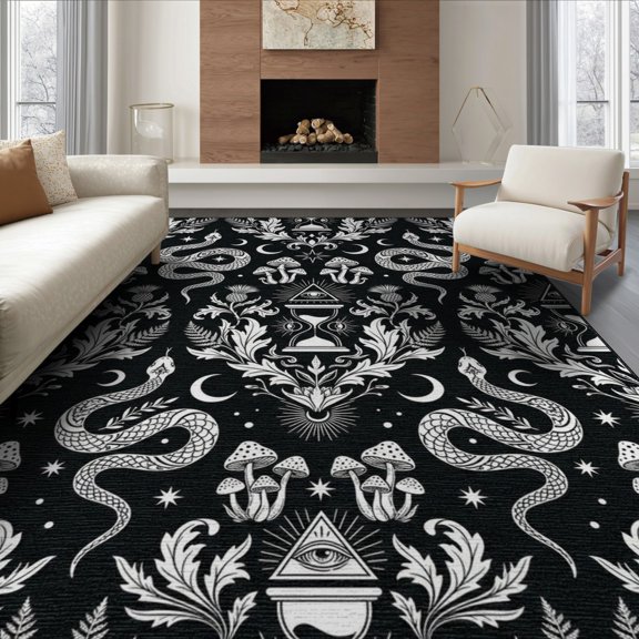 ODIKA Tarot Mushroom Border Divination Runway Round Gothic Boho Snake Playful for Dining Room, Large Office, Lounge, Non-Slip Chair-Friendly