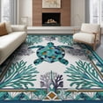 thumbnail image 1 of ODIKA Teal Turtle Stained Ocean Entryway Beachy Cherry Blossoms Nautical Flowing for King Size Bedroom, Master Suite, Under Bed, Foldable Easy Care, 1 of 7
