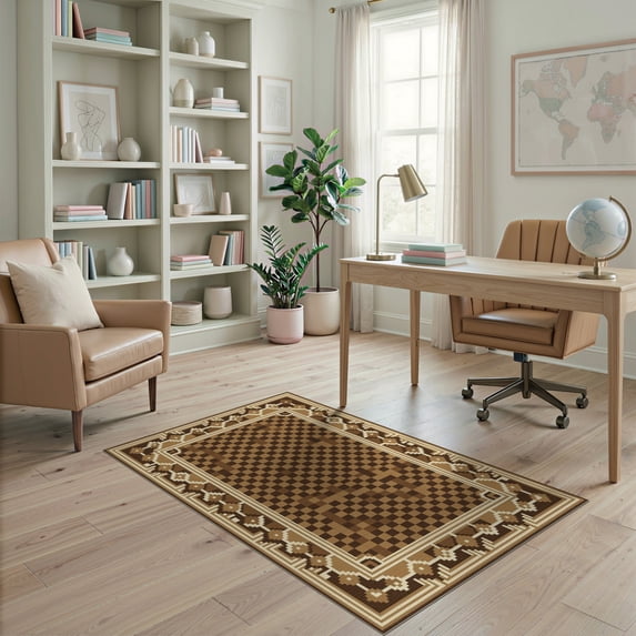 ODIKA Throw Bold Large Grid Interlocking Border Decorative Boho Couch Non-Slip Chair-Friendly for Home Office, Gaming Room, Under Desk