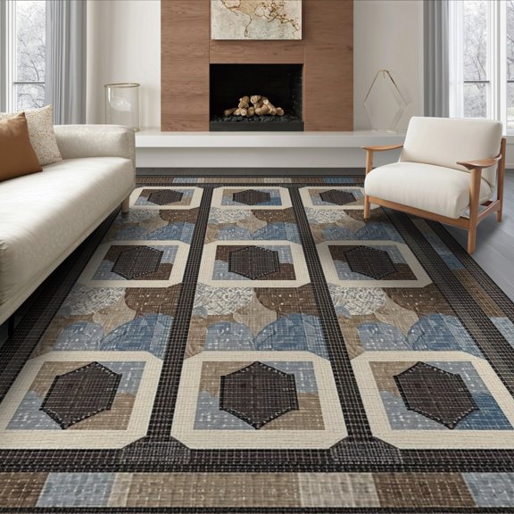 ODIKA Throw Tan Abstract Transitional Interlocking Arcade Motifs Grey Foldable Easy Care for Queen Size Bedroom, Under Bed, Master